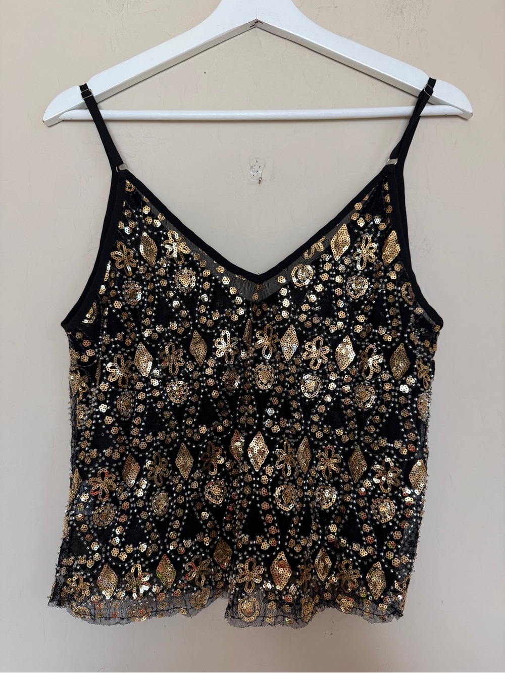 SHEIN Black Gold Sequin V-Neck Cami Gold Embellishments Going Out Small